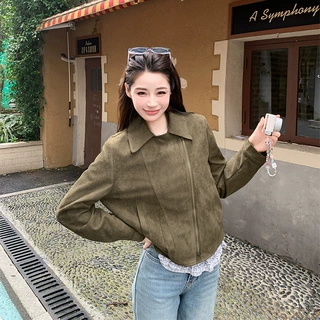 小个子翻领麂皮绒外套女短款2026秋新款时尚洋气减龄显瘦机车夹克