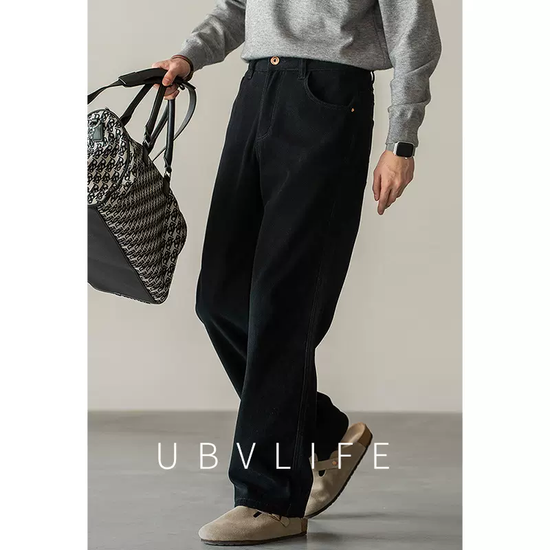 老钱风美式加绒宽松直筒牛仔裤男2026春季新款加厚保暖垂感休闲裤