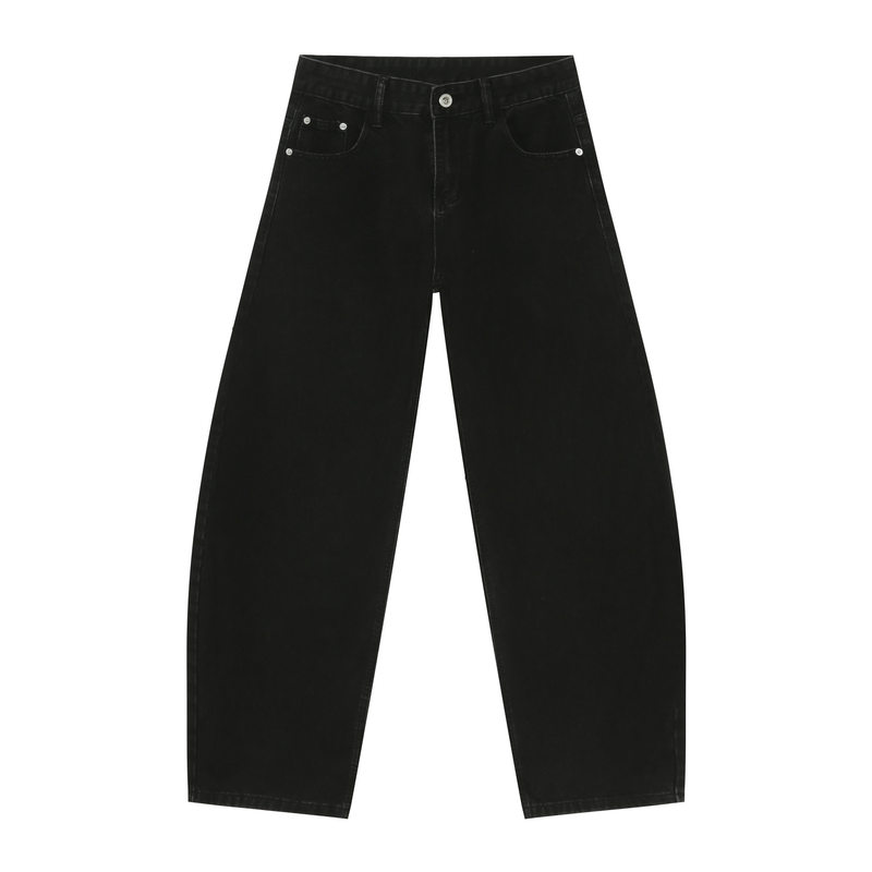 Quần jean nam ống rộng dáng suông cạp vừa phong cách đường phố — Denim đen, Làm cũ, Màu trắng, Màu xanh lam