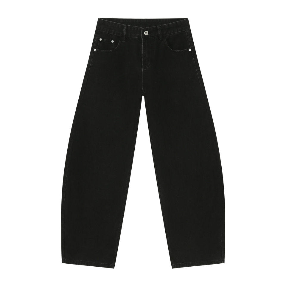 Quần jean nam ống rộng dáng suông cạp vừa phong cách đường phố — Denim đen, Làm cũ, Màu trắng, Màu xanh lam