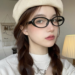 Retro oval sweet cool spicy girl millennium mirror frame, can be paired with prescription anti-blue light glasses, natural flat mirror, mature cat style