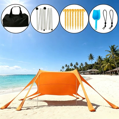 Avtomobil yan çətirləri: Portable Elastic One-Piece Sunshade - 8-pin-orange-with-2-aluminum-rods-300300200cm-lycra-canopy-tent