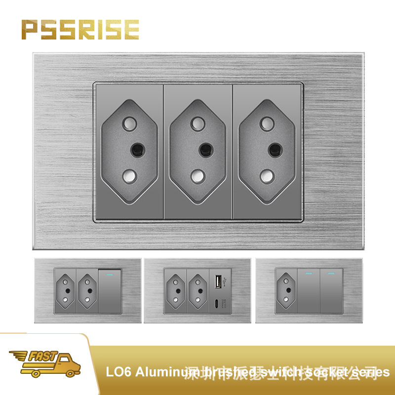 Brazilian Wall Switch Socket 5V 2.1A USB Type-c Brushed Aluminum Panel Gray-L06 Brazilian Wall Switch Socket 5V 2.1A USB Type-c Brushed Aluminum Panel Gray-L06