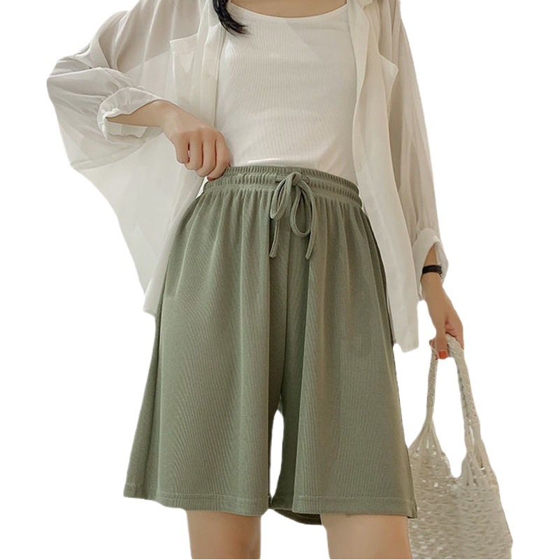 plus size Foreign Trade Women's Shorts Five-point Pants Women's High Waist Ice Silk Pants Loose Women's Summer Outer Wear Casual Straight Shorts