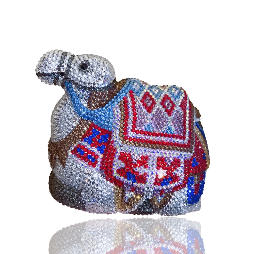 * Cartoon animal camello forma de diamante bolsas de cena bolsas de cristal de diamantes hechas a mano bolsas de caja dura para mujeres