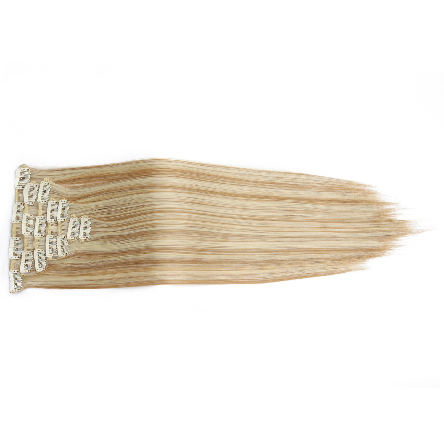 16 tarjetas de siete piezas de cabello de fijación peluca de fibra química europea y americana para mujeres peluca de fijación de cabello conjunto de cabello largo extensión de cabello recto