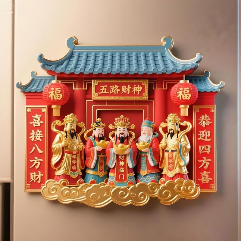 五路财神树脂磁性冰箱贴新年喜庆祈福家居饰品送朋友招财进宝|undefined