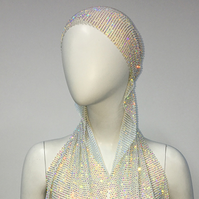 촘촘한 메쉬 중간 길이 화이트 AB 다이아몬드