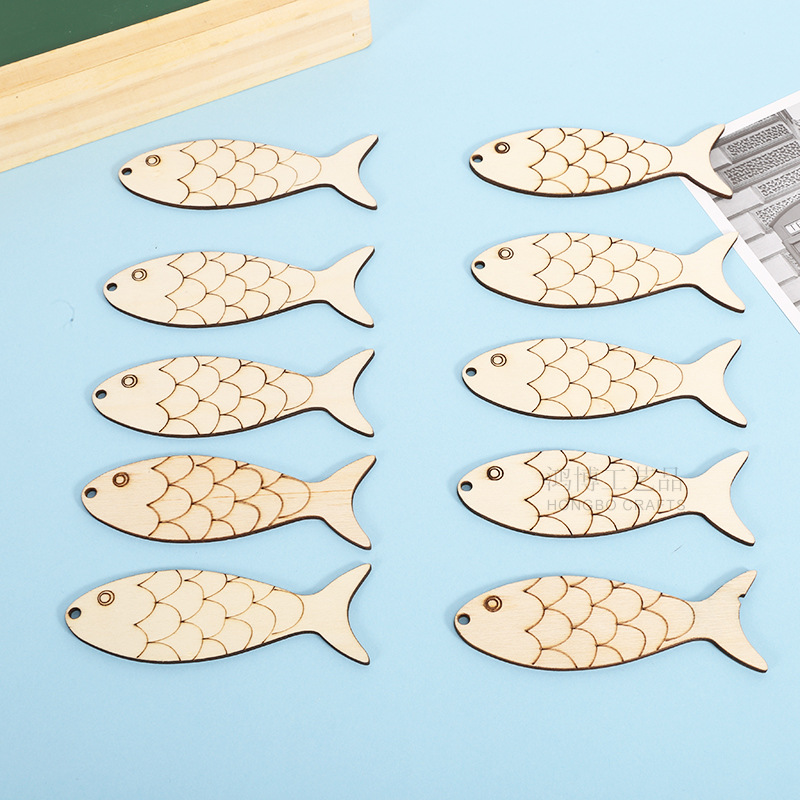 10pcs木质未完成鱼形挂饰DIY空白鱼工艺礼品标签派对家居装饰挂件