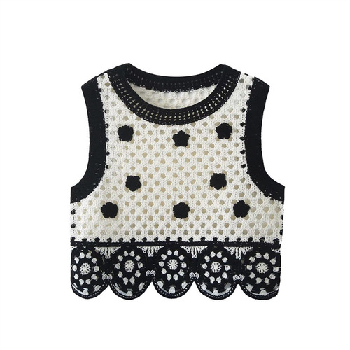 High-waisted short vest suspender new design niche outer wear inner hollow top embroidered women's clothing