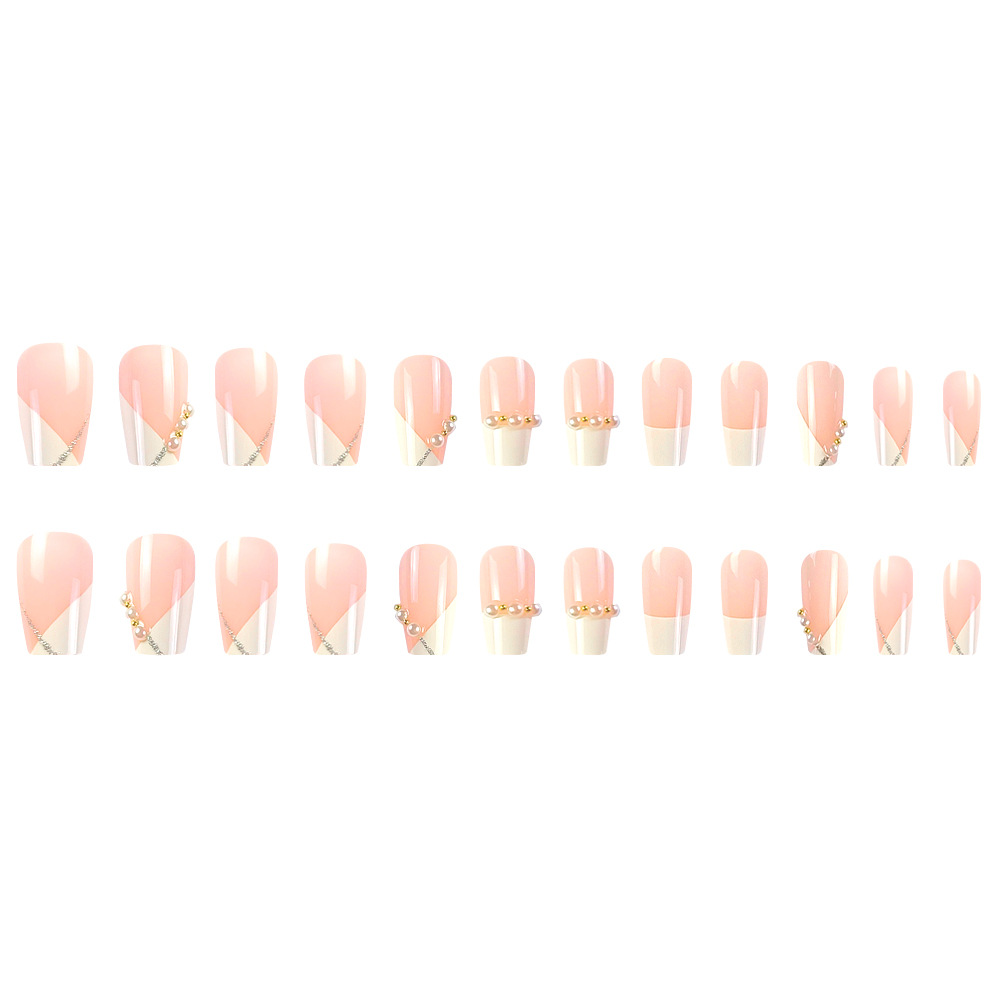 Comercio exterior estilo francés escalera punto de perforación de uñas lujosas estilo elegante 24 piezas de moda dulce parche de uñas