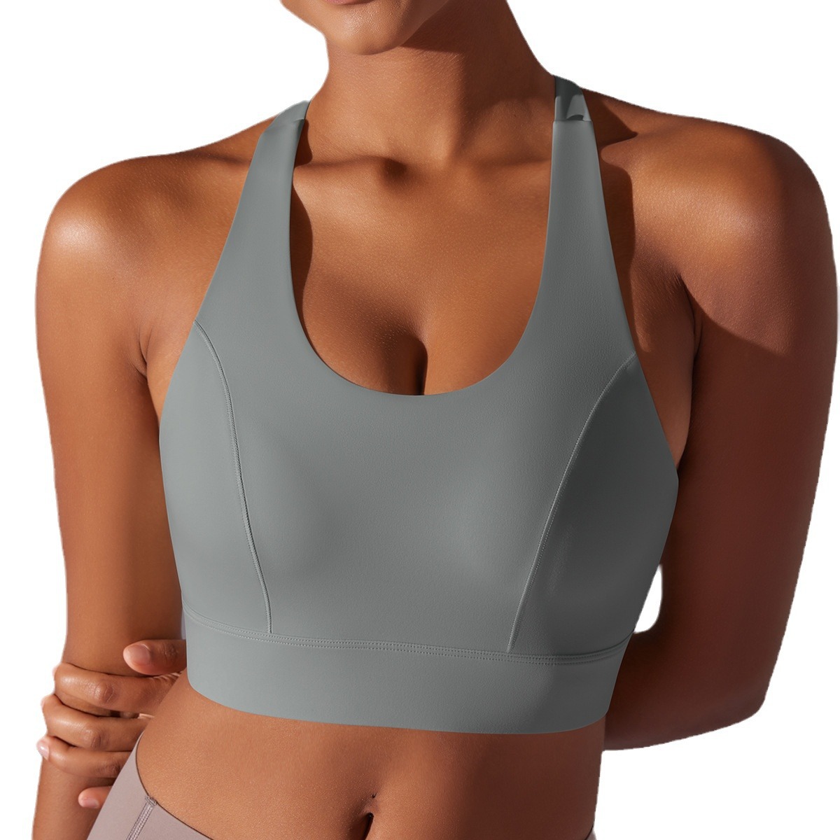 Nuevo desnudo sin costuras color sólido en forma de I belleza espalda breasted deportes ropa interior deportes correr fitness yoga Top BRA
