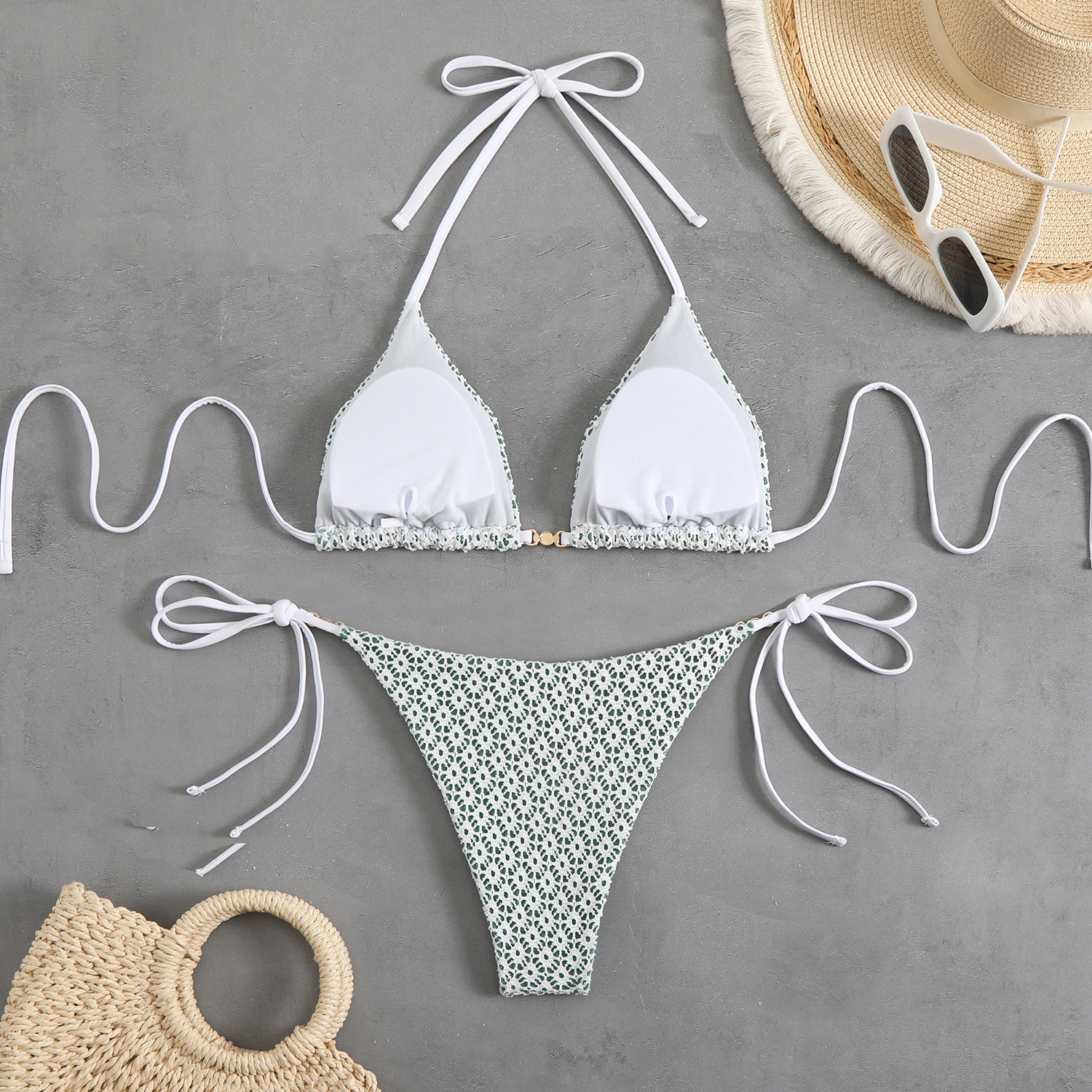Women's Sexy Halter Tie-Front Bikini Set High-Cut Bottom Two Piece Swimsuit For Vacation_ecoleips.com