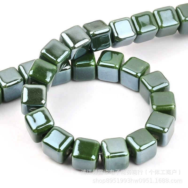 Handmade Ceramic Square Beads, 6/8/10 mm Polished Glazed Cubes for Necklace & Bracelet