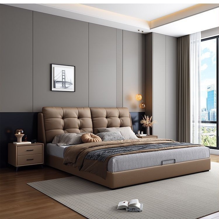 Dormitorio de lujo ligero de cuero Dormitorio principal simple moderno Cama de boda doble de 1,8 m Cama de cuero de nube de almacenamiento de cajón de 1,5 m