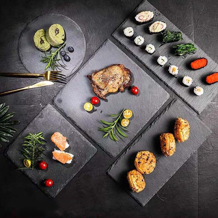 Japanese and Korean Style Cheese Slate Plate Flat Plate Western Plate Japanese Style Cuisine Stone Plate Fruit Snack Steak Tray
