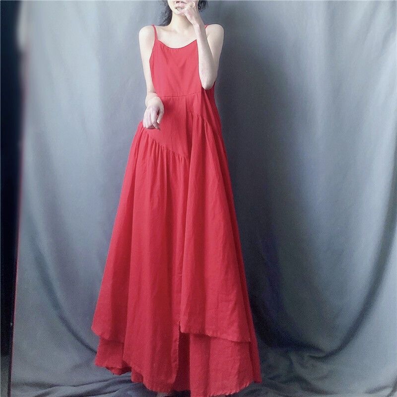 Lemon Yellow Ultra-Long Irregular Hem Spaghetti Strap Dress, Artistic and Fresh Spring-Summer Style, Elegant and Flowing Long Dress Lemon Yellow Ultra-Long Irregular Hem Spaghetti Strap Dress, Artistic and Fresh Spring-Summer Style, Elegant and Flowing Long Dress