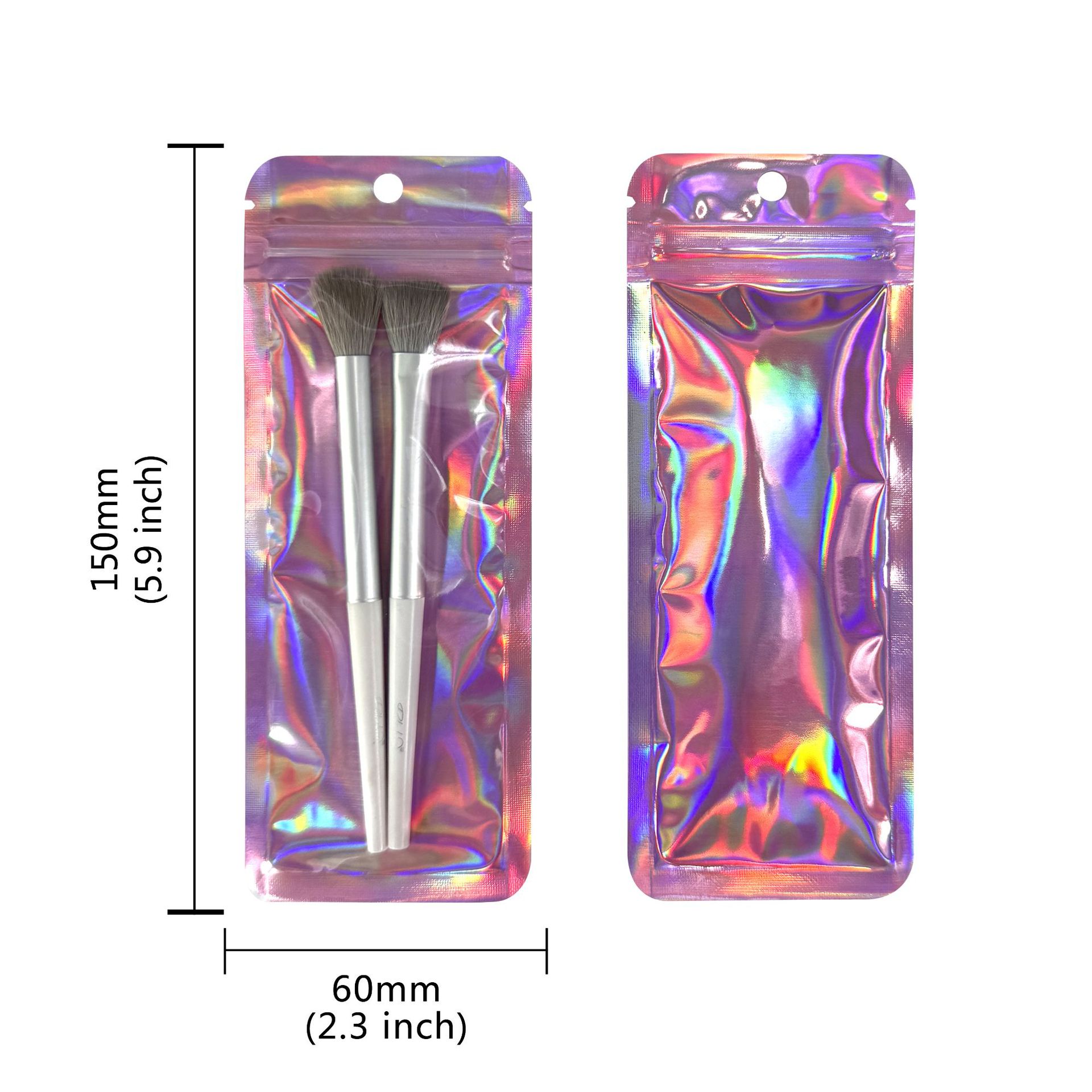 Bolso sellado de tira larga con orificio colgante, bolsa sellada hermética de yin y yang translúcida con láser grueso, cable de datos de joyería, bolsa de embalaje de cepillo de maquillaje