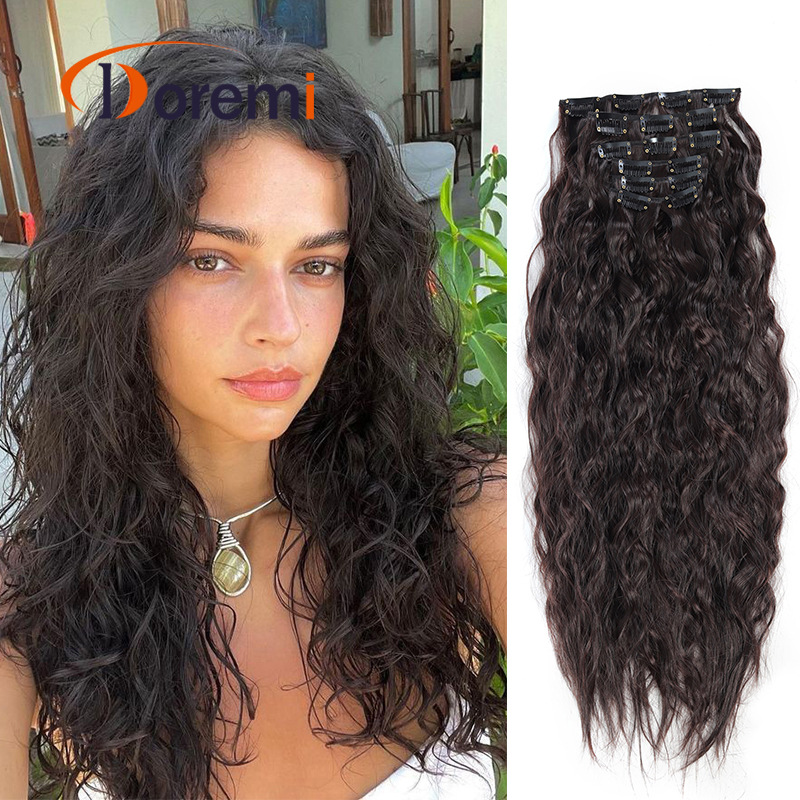 6-Piece Set Of Small Extensions Cross-Border Synthetic Fiber Hairpiece Curly Hair Volume Increase 60cm 160g_voghion.com