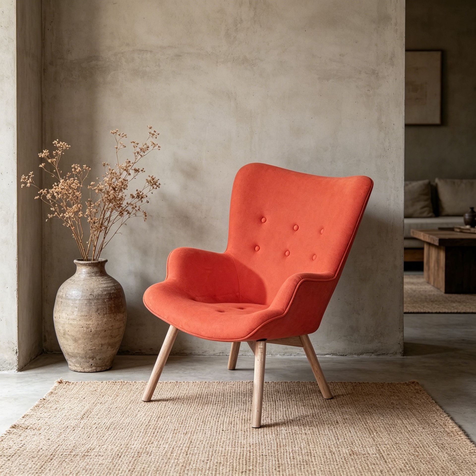 LOVIP021 silla de tela naranja, diseño de botón de paquete suave, piernas de silla de madera sólida, estables y ligeras
