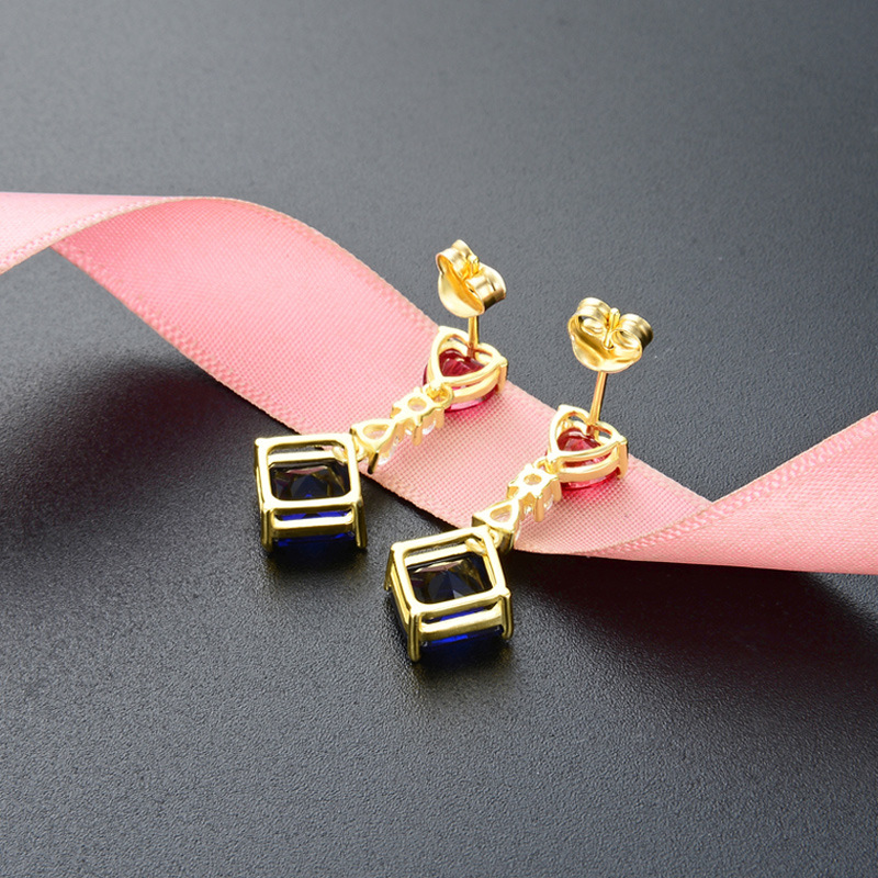 Estilo coreano simple elegante encantador Zircon Stud pendientes S925 plata esterlina pendientes de cristal cuadrado con incrustaciones de oro para las mujeres