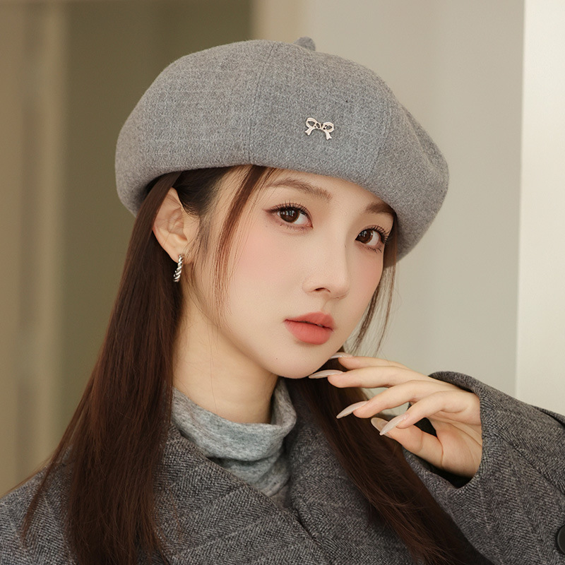 女性用春秋帽子、レトロな英国風ベレー帽、頭囲が大きい、顔が見える小さなペインターハット、万能リボンメッセンジャーハット|undefined