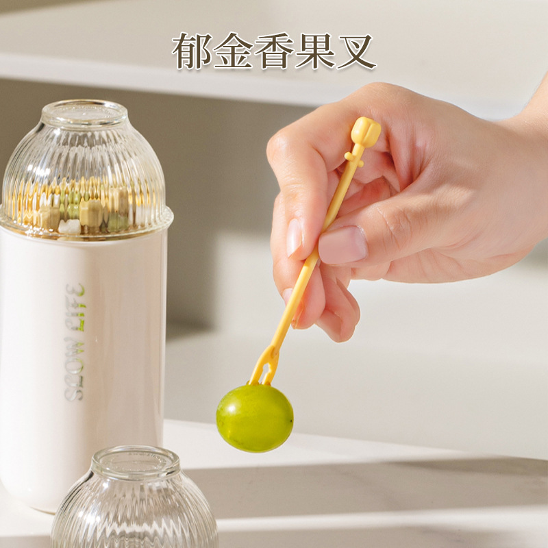 Tulip Fruit Fork Disposable Fruit Fork Cake Dessert Fork Fruit Signs Comes with Storage Can Food Fruit Fork