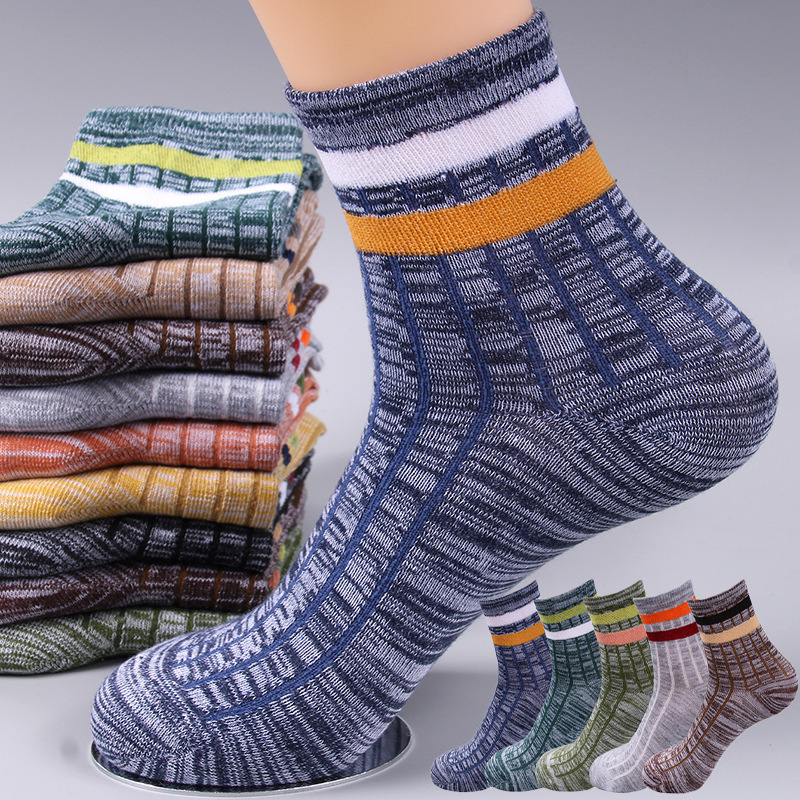 Temu Explosions Shein Amazon Autumn and Winter Socks Men's Mid-tube Socks Thick Line Mid-tube Socks Casual Socks Vertical Strip