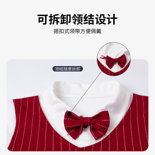 Baby one-piece outfit spring and autumn red British gentleman set baby clothes centenary banquet first birthday evening dress
