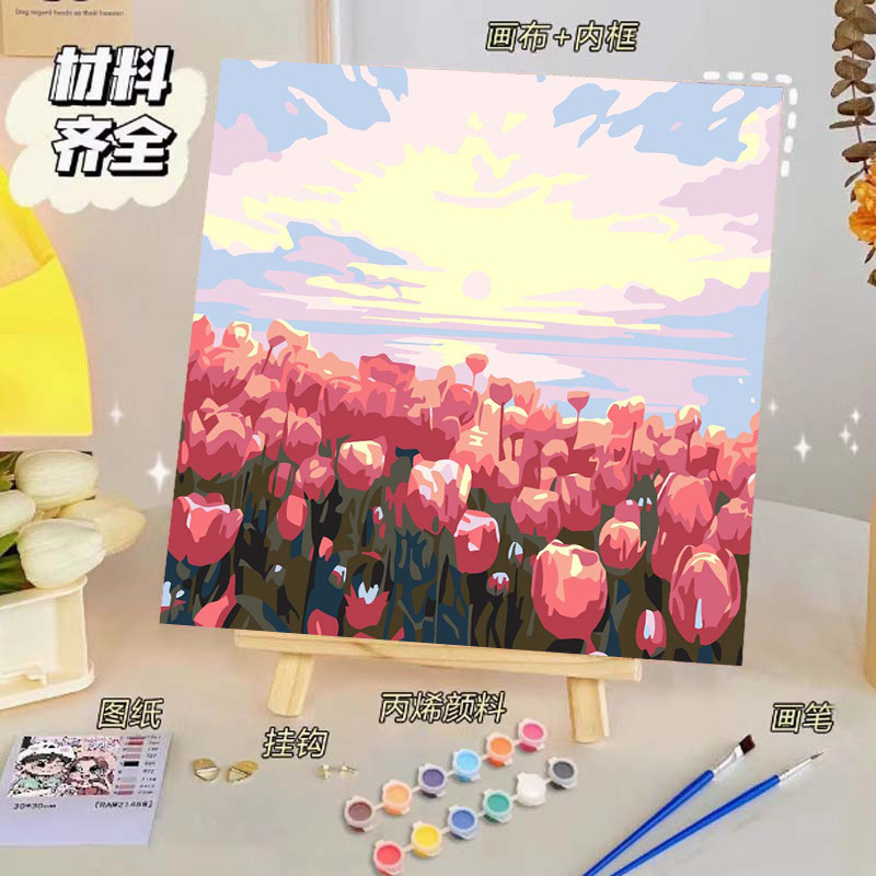 Pintura al óleo digital de bricolaje, dibujos animados para niños, pinturas para colorear hechas a mano, lindos puestos de animación curativos, comercio exterior transfronterizo