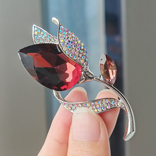 New Corsage Crystal Brooch Crystal Flower Brooch Women's Accessories Korean Luxurious and Attractive Pin High-end Temperament