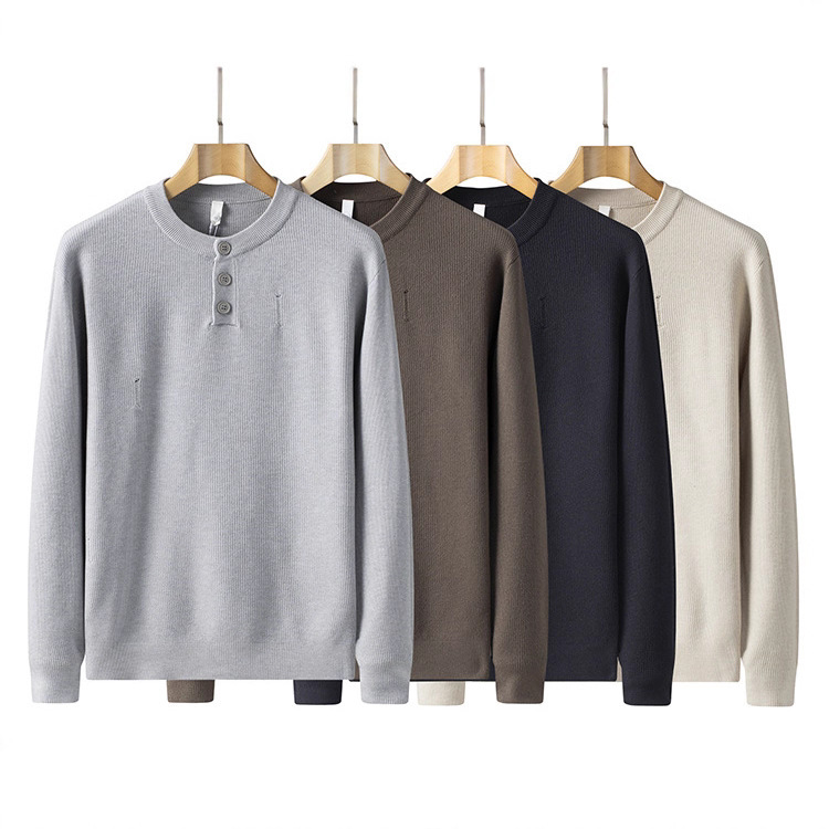 Cross-Border Henry Collar Long-Sleeved Sweater Solid Color Inner Wear Light Luxury Business Style Men's Foreign Trade Wholesale Men's Clothing