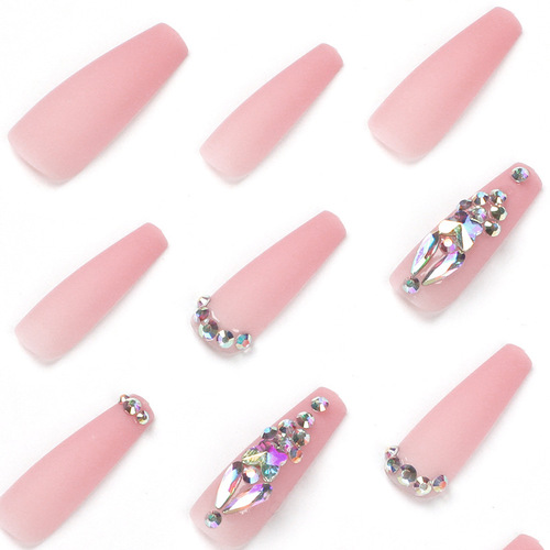 Nude Pink Matte Rhinestone Ultra-Long Ballet Wearable Nails Wholesale Finished Wearable Nails Nail Tips, Detachable Wearable Nails
