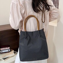 包包女2026新款高端大气格子尼龙帆布包通勤包潮时尚攀岩绳手提包