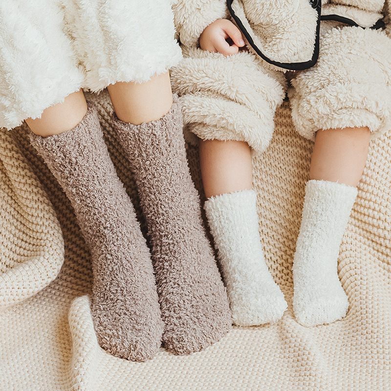 亲子袜冬珊瑚绒保暖加厚袜子睡眠袜子女士月子袜加绒加厚中筒袜子