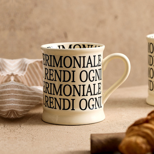 Roman Impression Letter Ceramic Milk Glass High-Heeled Cup Coffee Cup Cream Series Breakfast Cup