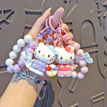 DIY手绘串珠三丽鸥卡通钥匙扣 可爱KT猫珠链包包小挂件汽车钥匙链