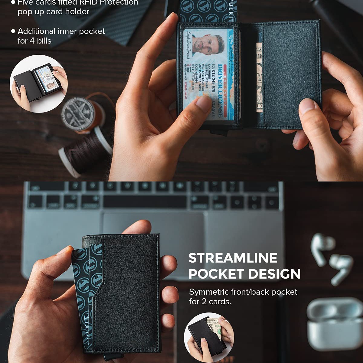 Titular de la tarjeta de metal 100% cuero genuino Comercio exterior hombres RFID antirrobo cepillo europeo y americano Amazon metal aleación de aluminio titular de la tarjeta