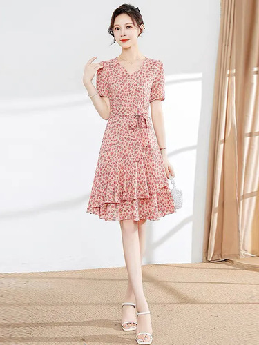 Gentle Breeze French Vintage Floral Puff Sleeve Collar Dress 2025 Summer Slimming Waist Dress for Girls