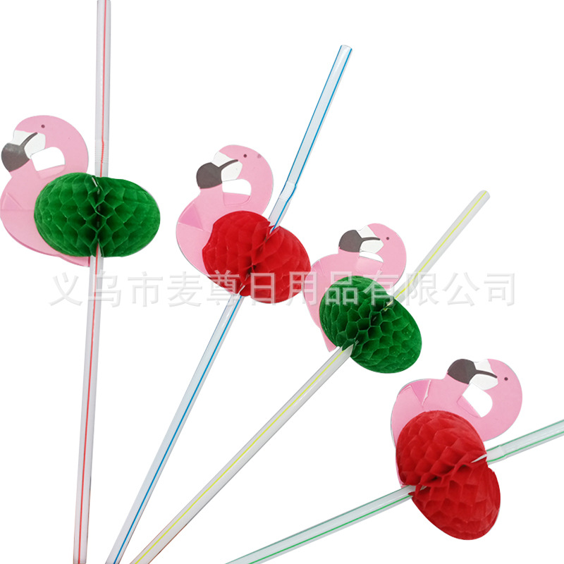 Partido creativo paja plástico bebida paja foto apoyos tridimensional panal Flamingo forma decorativa paja