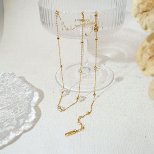 Xiaoxiangfeng Flower Pearl Titanium Steel Necklace Bracelet Set Niche Design High-end Necklace Bracelet Jewelry Wholesale