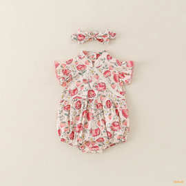 新款夏季婴儿连体衣女童碎花可爱外出服宝宝公主风套装