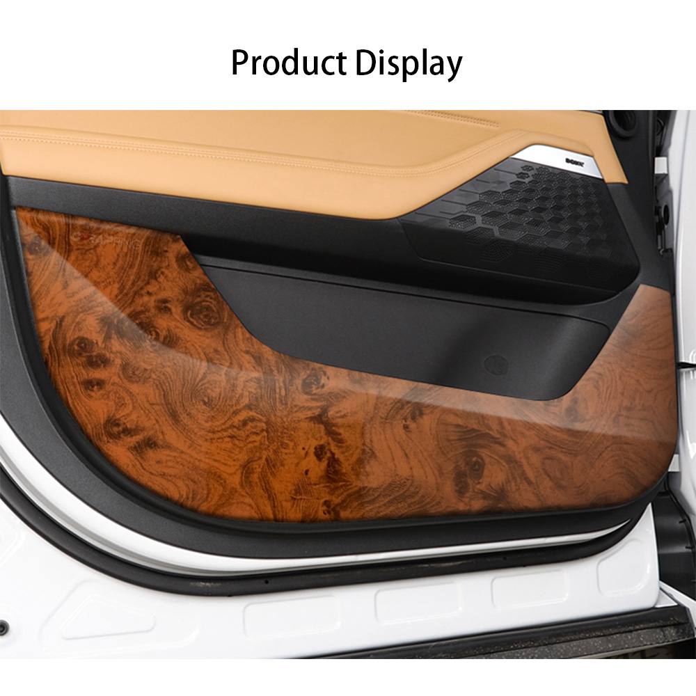 High-End Car Interior Color-Changing Film, Glossy Wood Grain and Sparrow Pattern Modification Sticker, Peach Wood Grain Central Control Renovation Sticker