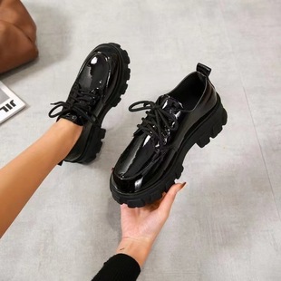 2024 Upgraded British Style Small Leather Shoes Women's Height Increasing Platform Platform plus size Women's Shoes Round Head Lace-up Shoes Loafers