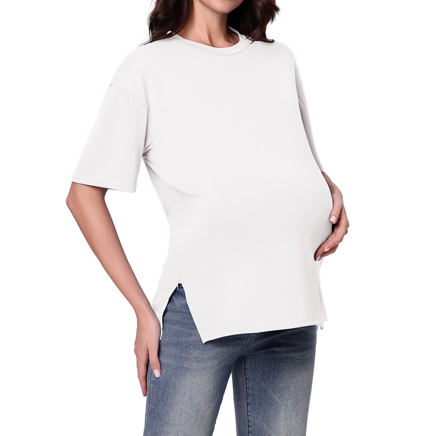 Maternity Nursing Top With Zipper Short Sleeves For Spring Summer_voghion.com
