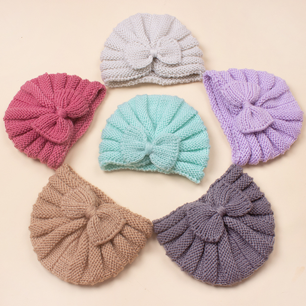 70g Weight Hat Classification Wool Cap Hats Type Daily Occasion Solid Color, Bow Knot Pattern Winter, Spring, Autumn Season Children Unisex Gender Knitted Design Fashion Style Children Unisex Fashion Solid Color Bow Knot Knitted Wool Cap 10