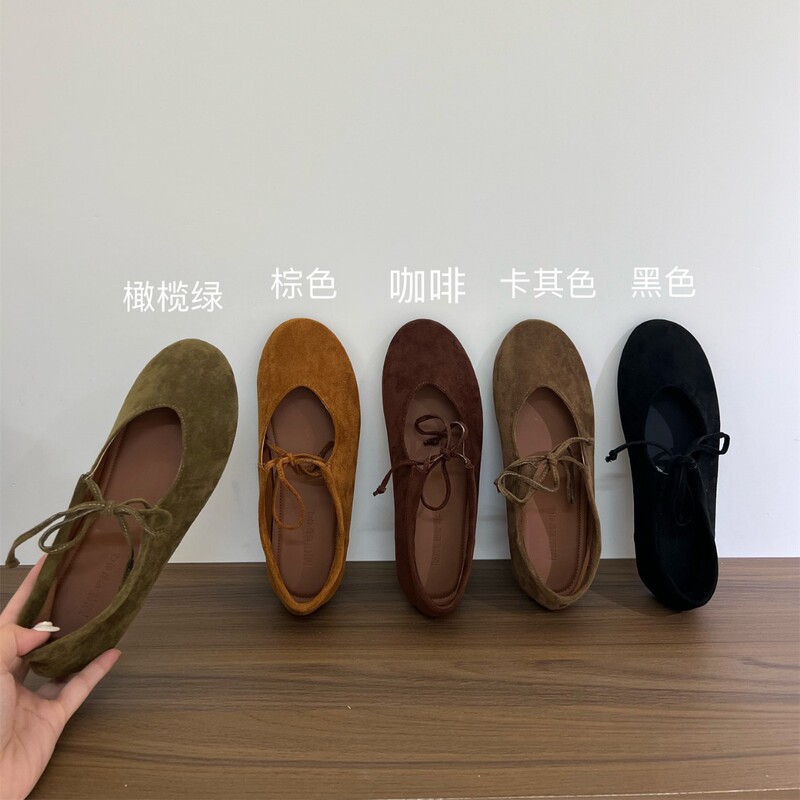 韩版复古平底玛丽珍女鞋2025新款绑带圆头绒面芭蕾软底浅口单鞋子|undefined