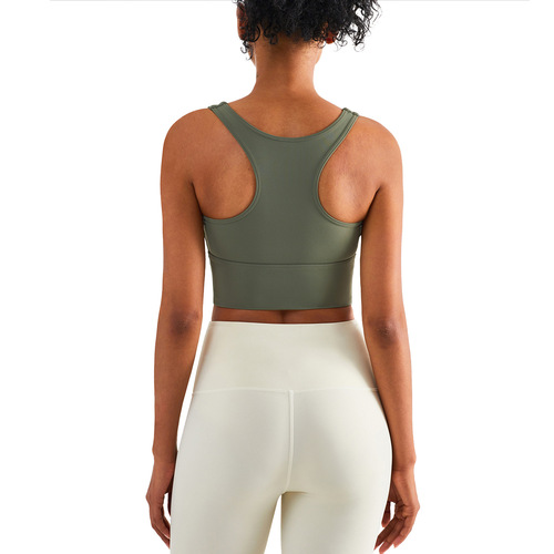 Double-sided brocade all-in-one sports bra, non-displaceable, anti-exposure vest, fixed cup fitness bra, sports bra