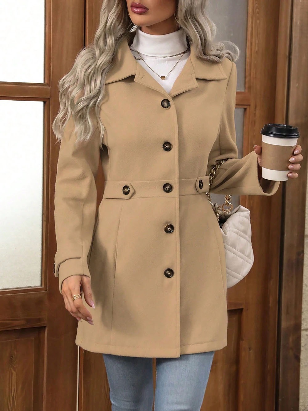 ​​"Women's Classic Notch Lapel Wool-Blend Coat – Single-Breasted Button Front, Mid-Length Versatile Staple For Fall & Winter"​​_voghion.com