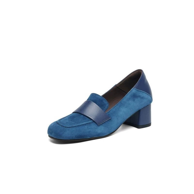Juhao usar [reproducción de oveja] 5cm esmerilado suave piel de oveja cabeza cuadrada zapatos Lefour de tacones gruesos de un pie de tacones altos